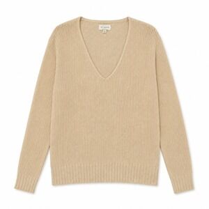 Lucky Brand Women's Large Beige V Neck Cotton Knit Sweater Coastal Casual